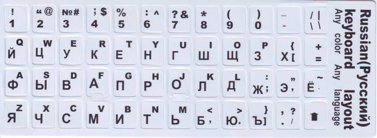 Наклейки на клавиатуру шрифт рус/лат (белый фон) чёрные буквы
