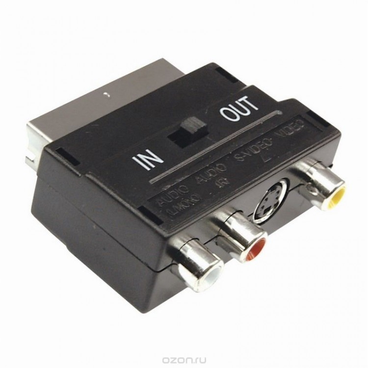Адаптер Scart M - 3*RCA, S-Video(с переключателем),Rexant 17-1051,черная,пакет