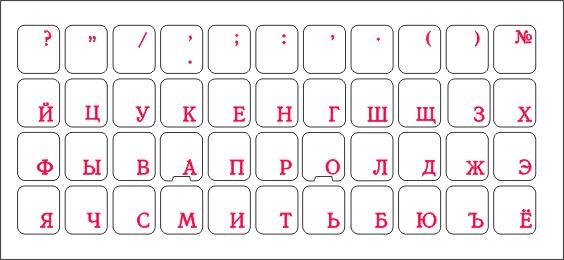Наклейка для клавиатуры подложка прозрачная/символы красные шрифт русский