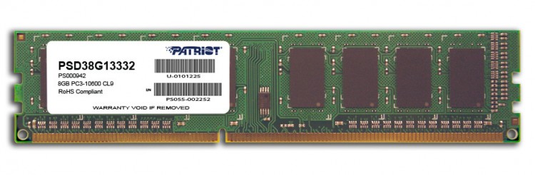 Модуль памяти DIMM DDR3 8Гб, 1333 МГц, 10666 Мб/с, Patriot PSD38G13332, 
