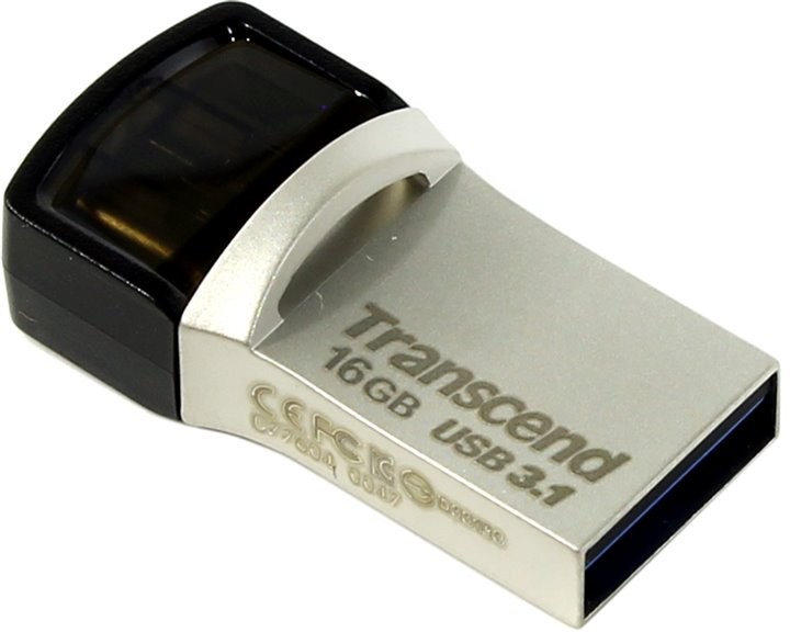 Накопитель USB 3.1/Type C ,16Гб Transcend JetFlash 890S,серебристый, пластик
