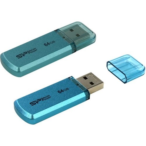 Накопитель USB 2.0 ,64Гб Silicon Power Helios 101 SP064GBUF2101V1B,голубой, металл