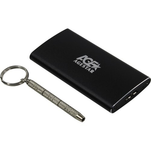 Внешний бокс AgeStar 3UBMS2-BLACK, SSD(M2), USB 3.0, аллюминий, черный, rtl