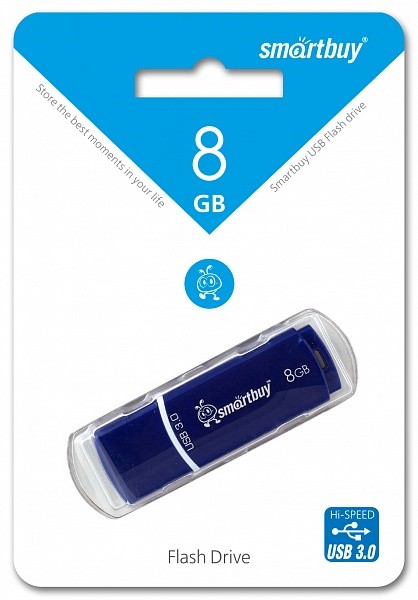 Накопитель USB 3.0 ,8Гб SmartBuy Crown SB8GBCRW-Bl,синий, пластик