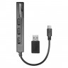 Картридер/USB хаб внешний Ginzzu GR-513UB USB 2.0/microUSB, для SD,microSD,3*USB 2.0 черный, блистер