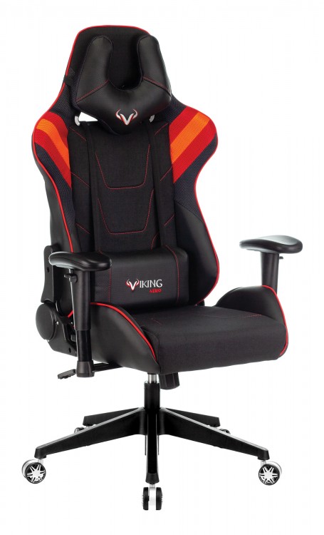 Кресло геймерское Бюрократ VIKING 4 AERO RED, черное/красное, искусственная кожа/ткань/искусственная кожа/ткань