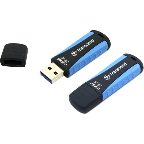 Накопитель USB 3.0 ,32Гб Transcend JetFlash 810,черный/голубой, резина