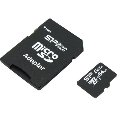 Карта памяти(+адаптер) microSDHC 64Гб/Class 10/UHS-I,Silicon Power Elite(SP064GBSTXBU1V10-SP)