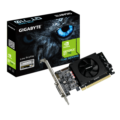 Видеокарта Gigabyte GV-N710D5-1GL NVidia GeForce GT710 954МГц PCI-E 2.0 1Гб 5010 МГц  64 бит DVI-I, HDMI GV-N710D5-1GL