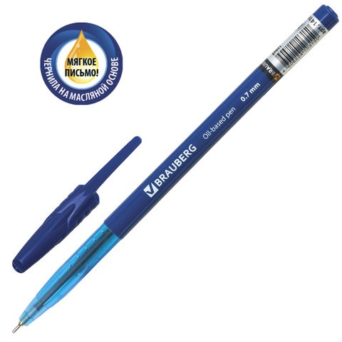 Ручка шар. Brauberg "Oil Base", масляная, синяя, корпус синий, 0,7мм , 141634