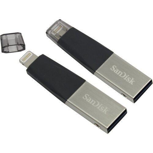 Накопитель USB 3.0/Lightning, 32Гб SanDisk iXpand Mini SDIX40N-032G-GN6NN,черный/серебристый, пласти