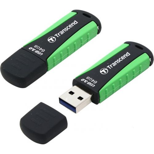 Накопитель USB 3.0 ,64Гб Transcend JetFlash 810,черный/зеленый, резина
