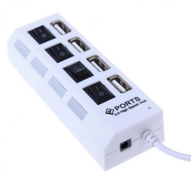 Концентратор USB 4 порта USB 2.0, белый, блистер