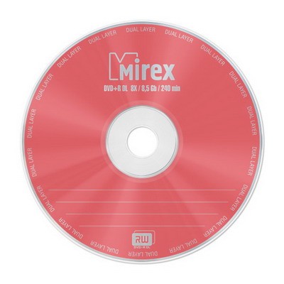 Диск DVD+R Mirex Dual Layer двухслойный 8.5 Гб 8x 1шт, красный, slim(тонкая коробка)