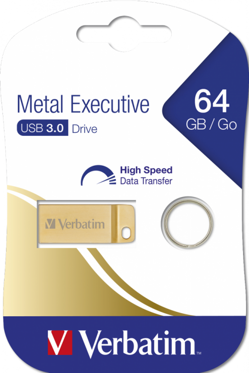 Накопитель USB 3.0 ,64Гб Verbatim Metal Executive,золотистый, металл
