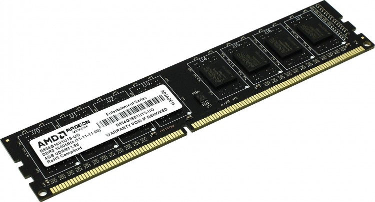 Модуль памяти DIMM DDR3 4Гб, 1600 МГц, 12800 Мб/с, AMD R534G1601U1S-UO, oem