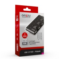 Концентратор USB Ginzzu GR-487UAB,7 портов USB 2.0, черный, rtl