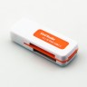Картридер внешний Orient CR-011R USB 2.0, для SD,microSD,M2,MS белый/оранжевый, пакет