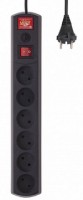 Сетевой фильтр Most LR 6-3-Ч вилка Евро(без заземления), 6 розеток, кабель 3м. черный, rtl