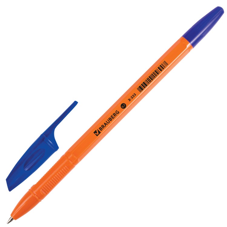 Ручка шар. Brauberg "X-333 Orange", синяя, оранж. корп, 0,7мм, 142409