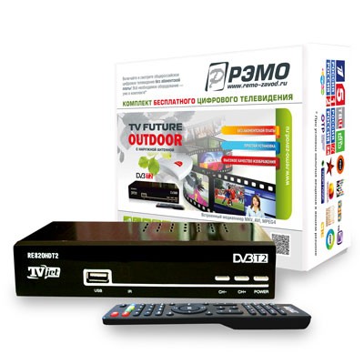 ТВ Тюнер + антенна внешний РЭМО TV Future Outdoor(Тюнер TVjet RE820HDT2) DVB-T/DVB-T2 4:3, 16:9 576i,576p,720p,1080i,1080p 1920*1080 черный RTL