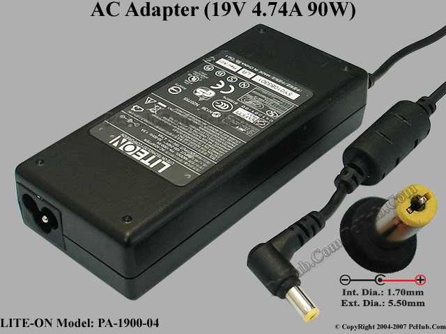 БП для ноутбука Acer 90W 19В/4.74А/(5.5 х 1.7), oem (без коробки), черный Lite-On PA-1900-05