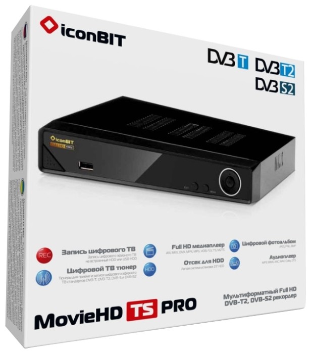 ТВ Тюнер/Медиа плеер внешний iconBIT  MovieHD TS Pro DVB-S2/DVB-T/DVB-T2 4:3, 16:9 576i,576p,720p,1080i,1080p 1920*1080 HDMI,SPDIF, RCA, Coaxial, YPbP