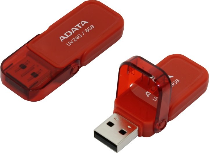 Накопитель USB 2.0,8Гб Adata Classic UV240,красный, пластик