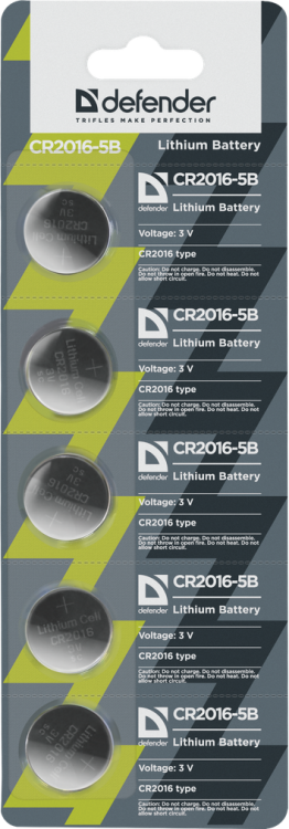 Литиевая батарейка CR2016 Defender,3В,1 шт,блистер