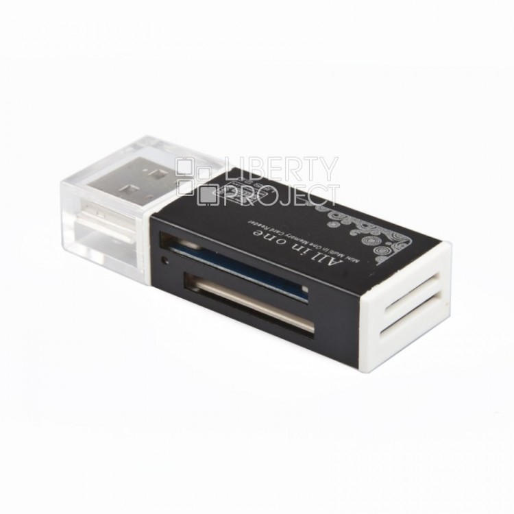 Картридер внешний Liberty Project All in One USB 2.0, для SD/microSD черный, блистер