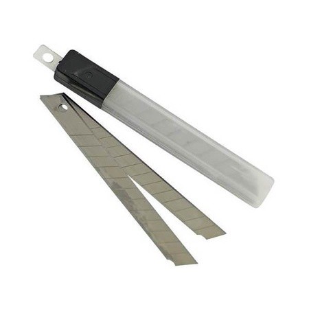 Лезвия для ножей эконом, комплект 10 шт/кор,  9мм, толщина лезвия 0,38мм, в пластик.пенале