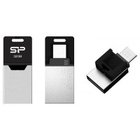 Накопитель USB 2.0/microUSB ,32Гб Silicon Power Mobile X20 SP032GBUF2X20V1K,серебристый/черный, мета