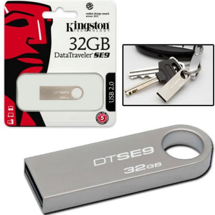 Накопитель USB 2.0, 32Гб Kingston DataTraveler SE9,серебристый, металл