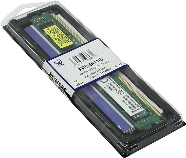 Модуль памяти DIMM DDR3 8Гб, 1600 МГц, 12800 Мб/с, Kingston KVR16N11/8, rtl