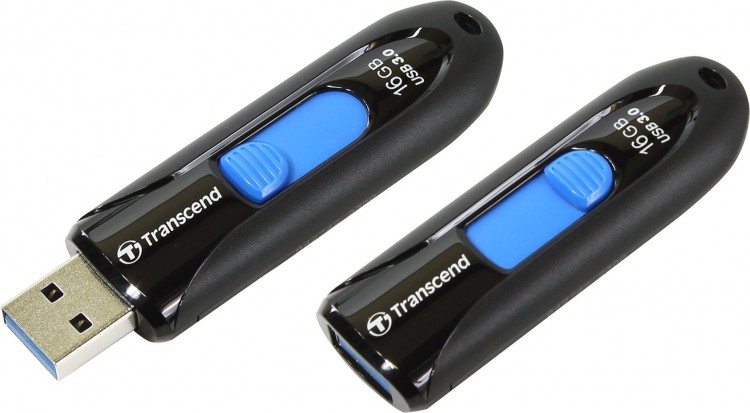 Накопитель USB 3.0 ,16Гб Transcend JetFlash 790K,черный/синий, пластик