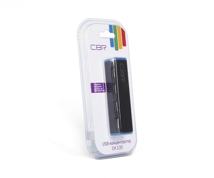 Концентратор USB CBR CH 135 4 порта USB 2.0, черный, блистер