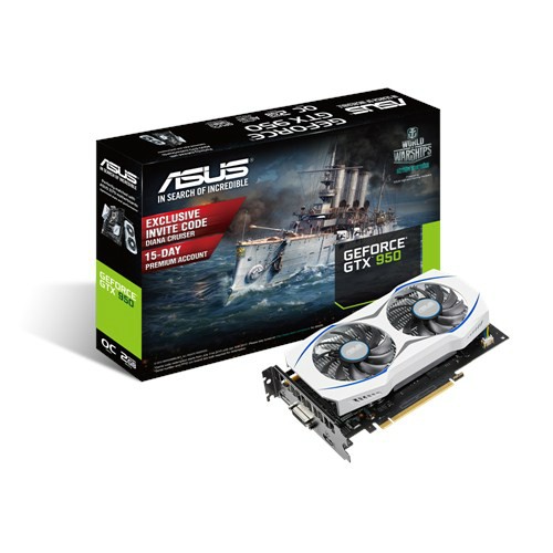 Видеокарта Asus GTX 950 2GD5 OC NVidia GTX950 1102 МГц (1279 МГц GPU Boost) PCI-E 3.0 2Гб 6610МГц  128бит DisplayPort, DVI-I, HDMI  90YV08V2-M0NA00