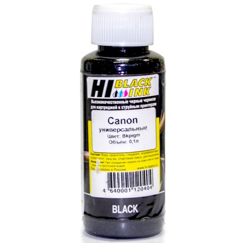 Чернила Hi-Black универсальные, цвет черный пигмент, для Canon, 0.1л.