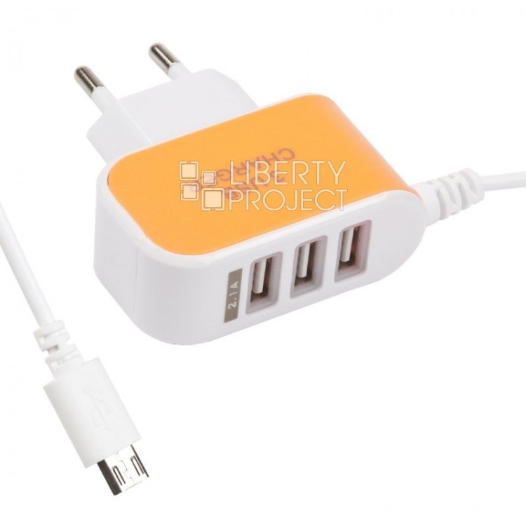 Зарядное устройство Liberty Project 3 USB Charger, 5В/3.1А для USB/microUSB, оранжевый, пакет