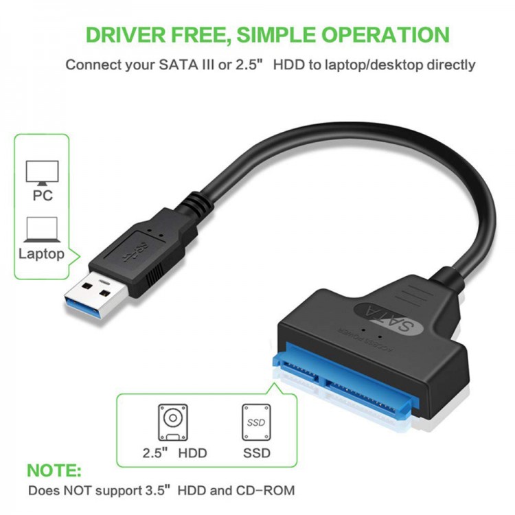 Кабель-адаптер USB 3.0-SATA 22pin,0.1м,Orient UHD-502N,черный,пакет