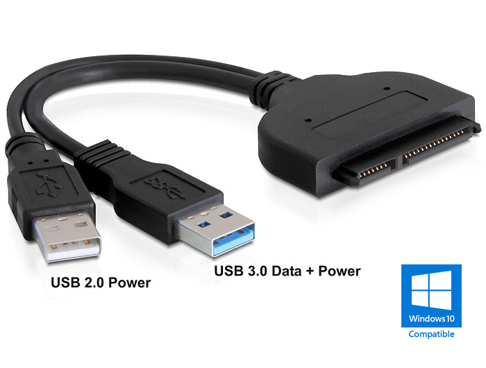 Кабель-адаптер 2*USB-SATA 22pin,,Orient UHD-502,черный,пакет