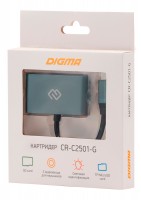 Картридер внешний Digma CR-С2501-G USB Type C, для SD,microSD,TF серебристый, блистер