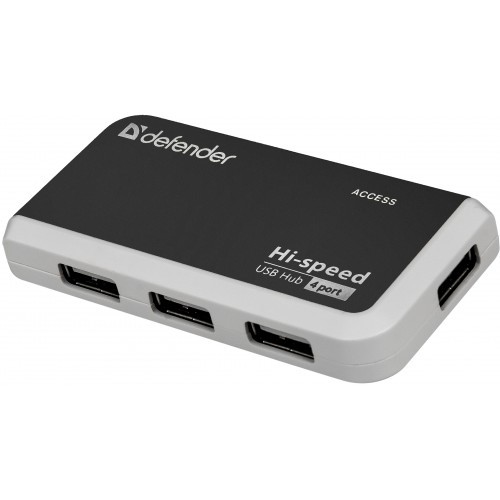 Концентратор USB Defender Quadro Infix 4 порта USB 2.0, черный/белый, блистер