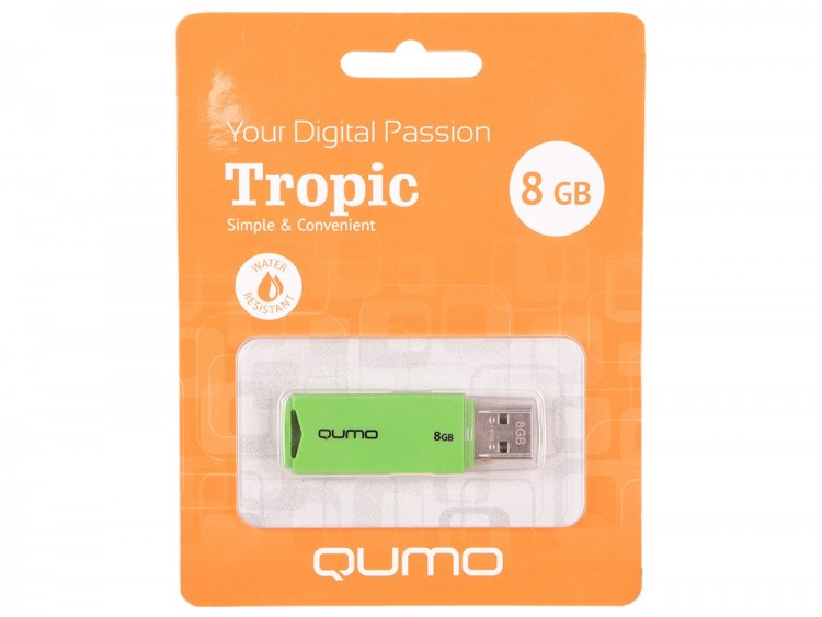 Накопитель USB 2.0 ,8Гб Qumo Tropic QM8GUD-TRP-GREEN,зеленый, пластик