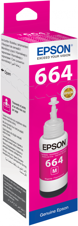 Чернила Epson 664, цвет розовый(magenta), для Epson L100/200/300/400/500/600/1300, 70мл.