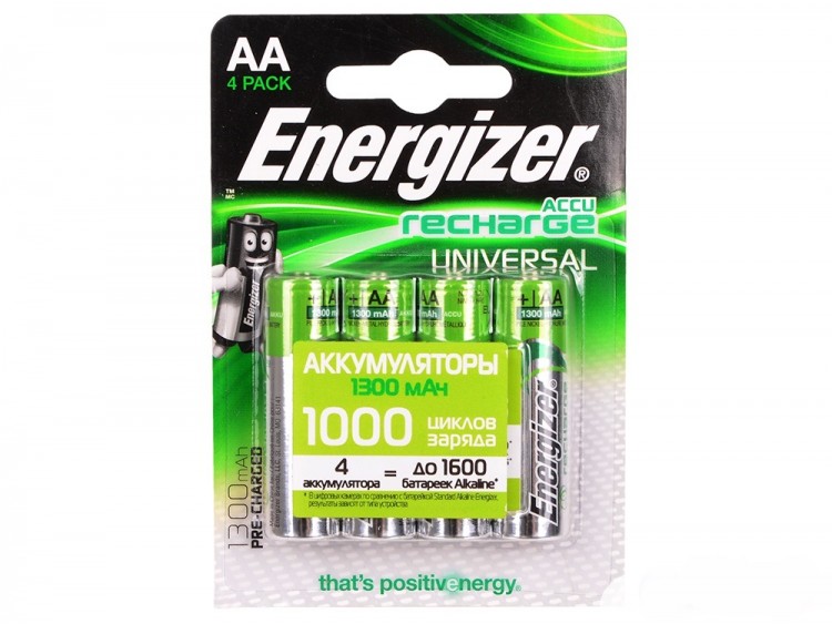 Аккумуляторная батарейка AA Energizer,1300 мАч,1,2В,4 шт,блистер