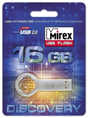 Накопитель USB 2.0, 16Гб Mirex Discovery Round Key,серебристый, металл