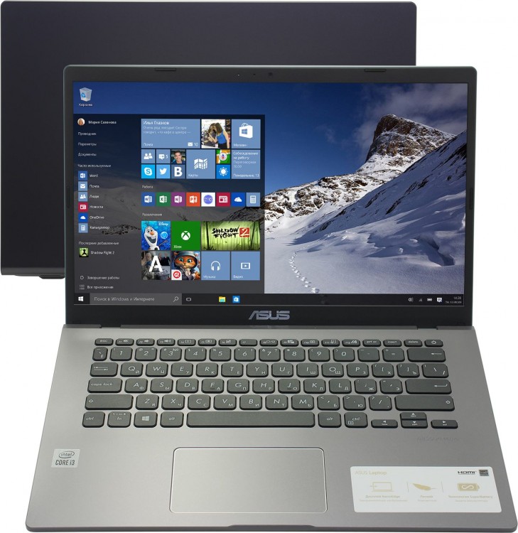 Ноутбук Asus Laptop X409FA-EK589T 14"/Intel Core i3 10110U 2,1ГГц(4,2ГГц Turbo Boost)/4Гб/DDR4/Intel HD Graphics 620 выделяется из оперативной/SSD M.2
