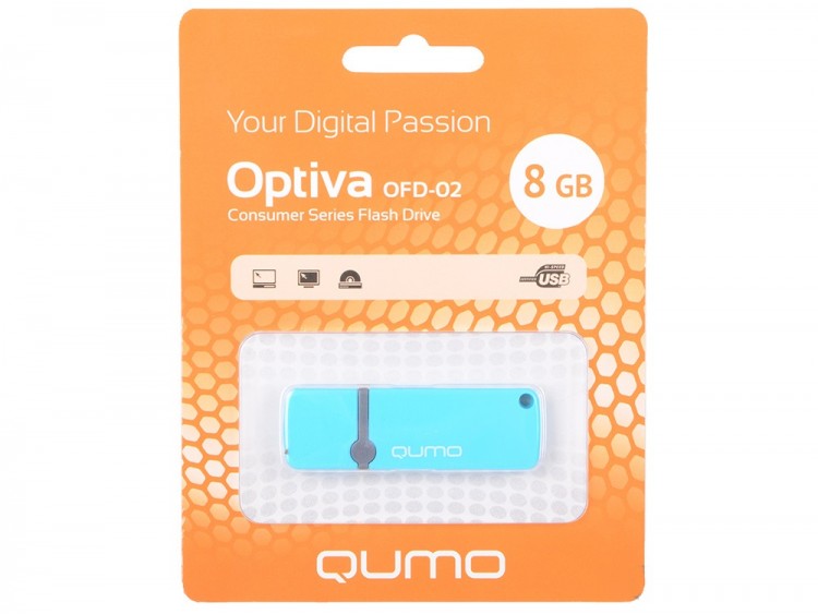 Накопитель USB 2.0, 8Гб Qumo Optiva QM8GUD-OP2-Blue,голубой, пластик