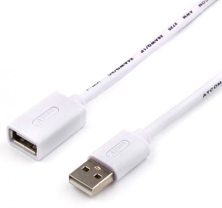 Кабель-удлинитель USB(AM)-USB(AF),1.8м,Atcom AT3789,белый,пакет